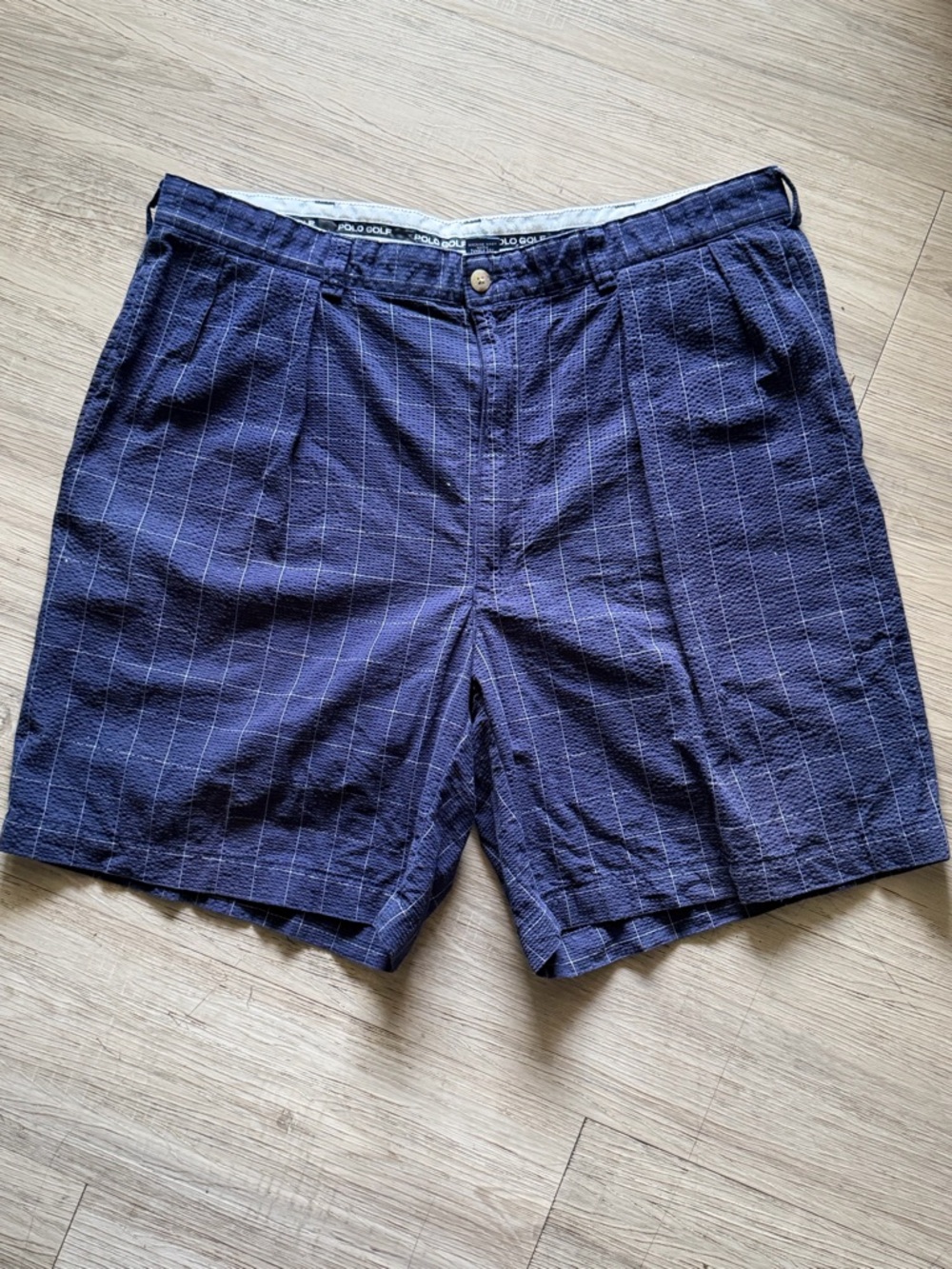 Polo Golf Shorts Mens 38 Blue Windowpane Plaid Seersucker USA Preppy
